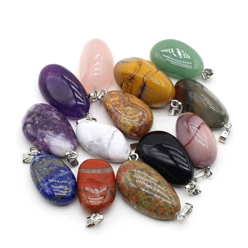 7911 20pcs Natural Crystals Stone Pendant Amethyst Rose Quartz Smooth